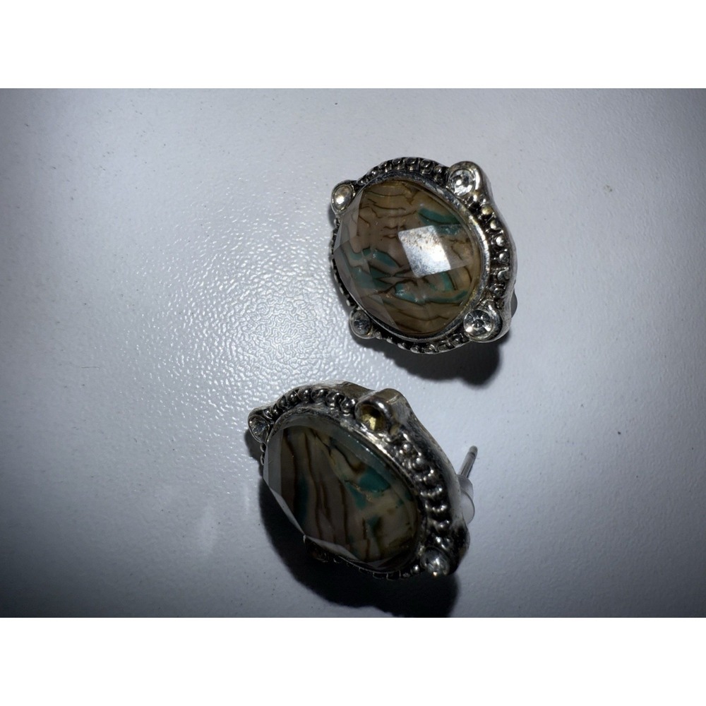 VTG Napier Designer Stud Earrings Faceted Labradorite Silver Plated Posts READ